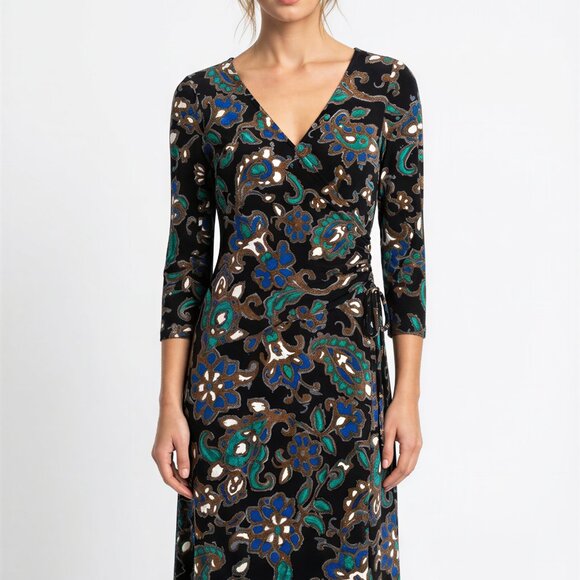 Evan Picone Dress Size 8 Multicolor Faux Wrap Jersey Knit - Picture 4 of 8